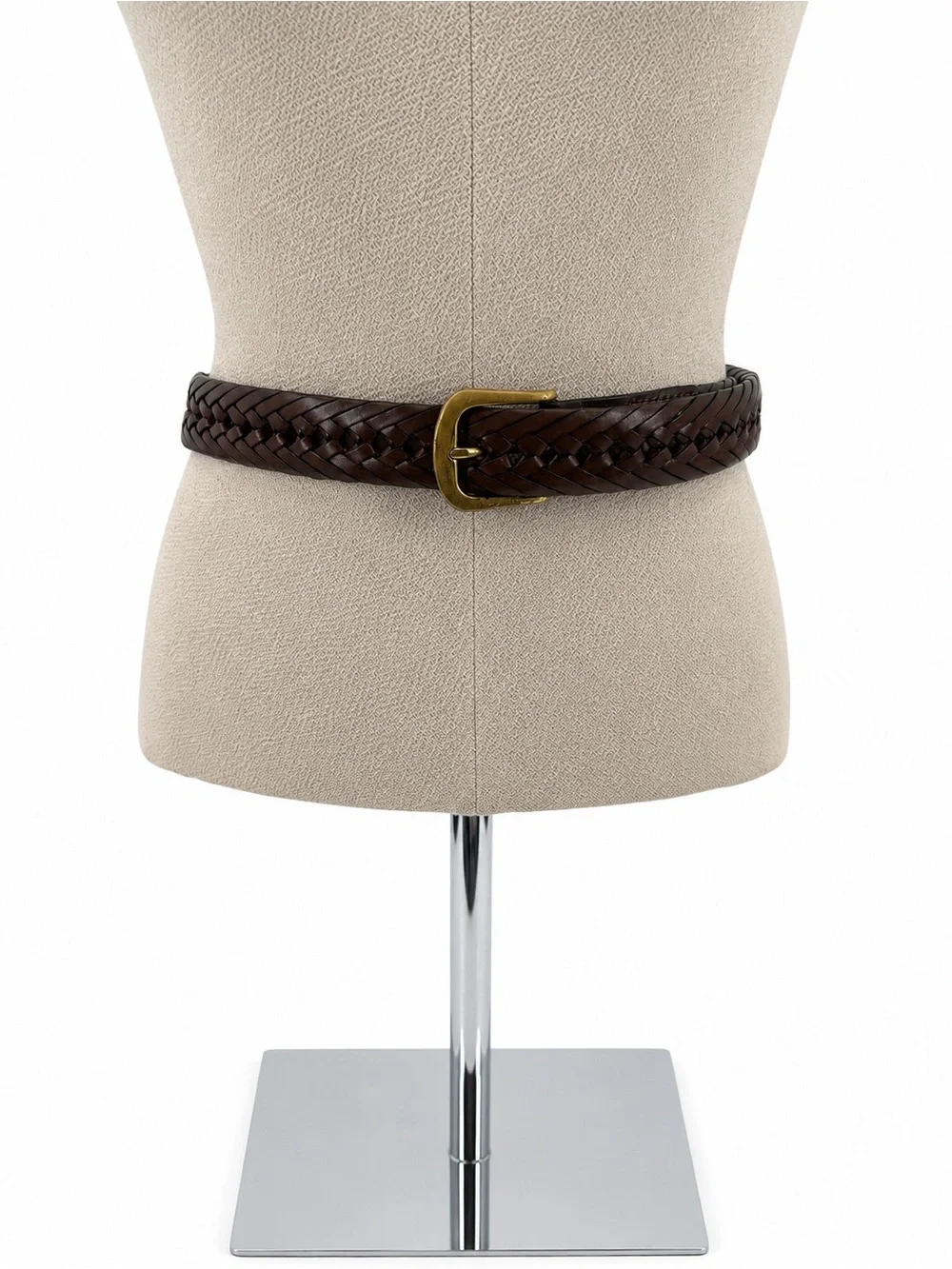 L.L. Bean Brown Braided Full Grain Leather Belt Brass Buckle Size 40